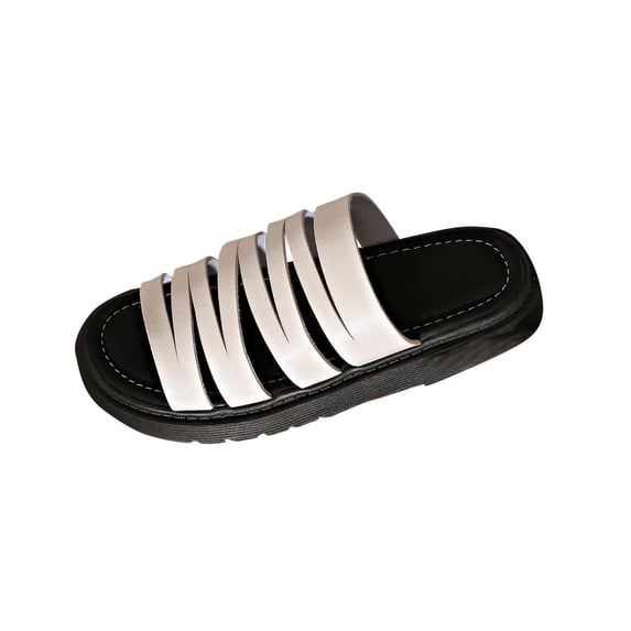 Xfvqtps Flatform Sandals Women Slide Thick Sole Straps Open Toe Leather Soft Sole Non Slip Beach Summer Slide Sandals White