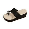 thumbnail image 1 of Xfvqtps Wedge Sandals Women Toe Ring Rhinestone Decor Fine Flash Casual Summer Wedge Sandals Black, 1 of 7