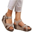 thumbnail image 1 of Xfvqtps Flatform Sandals Women Wedge Cross Straps Open Toe Ankle Buckle Strap Summer Wedge Sandals Beige, 1 of 6