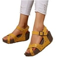 thumbnail image 1 of Xfvqtps Flatform Sandals Women Wedge Cross Straps Open Toe Ankle Buckle Strap Summer Wedge Sandals Yellow, 1 of 5