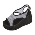 thumbnail image 1 of Xfvqtps Flatform Sandals Women Wedge Mesh Hollow out Adjustable Slingbackback Strap Peep Toe Wedge Sandals Black, 1 of 8