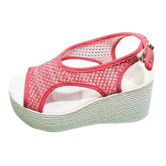 Xfvqtps Flatform Sandals Women Wedge Mesh Hollow out Adjustable Slingbackback Strap Peep Toe Wedge Sandals Red
