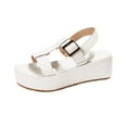 thumbnail image 1 of Xfvqtps Flatform Sandals Women Wedge Open Toe Buckle Straps Slingback Solid Color Summer Sandals White, 1 of 7