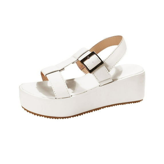 Xfvqtps Flatform Sandals Women Wedge Open Toe Buckle Straps Slingback Solid Color Summer Sandals White
