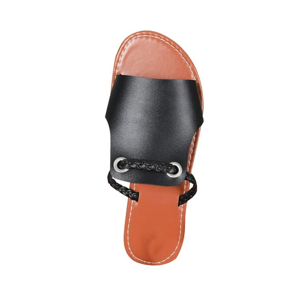 Xfvqtps Plus Size Women Solid Color Casual Beach Summer Slippers Open Toe Strap Fashion Flats Shoes Black