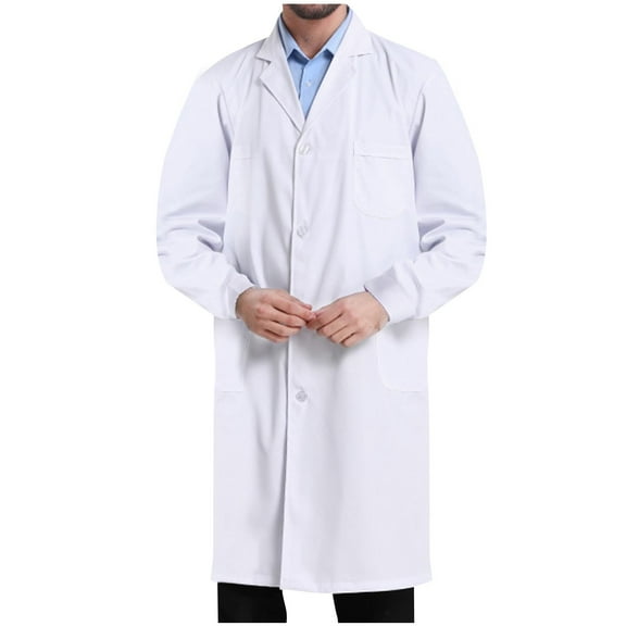 Xfvqtps Professional Lab Coat for Men and Women Long Sleeve Doctor Uniform with 3 Pockets Laboratory Jacket Medium Thick Style White