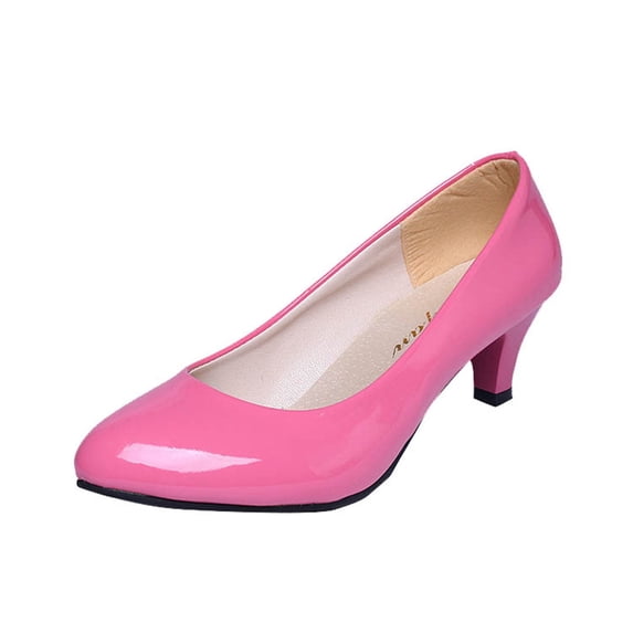 Xfvqtps Pumps for Women Shallow Round Toe Chunky Heel Work Shoes Patent Leather Dress Pumps Casual Mid Heel Block Heel Shoes for Office
