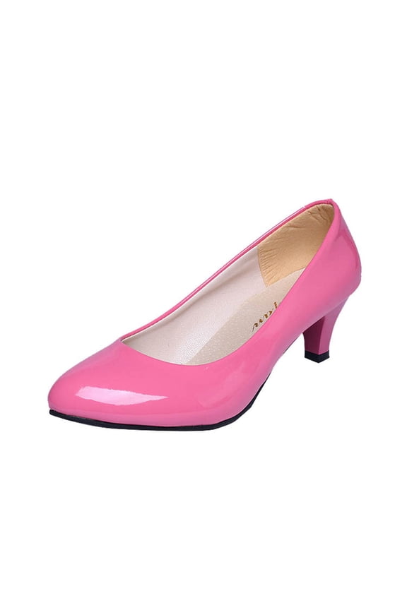 Pumps for Women Shallow Round Toe Chunky Heel Work Shoes Patent Leather Dress Pumps Casual Mid Heel Block Heel Shoes for Office