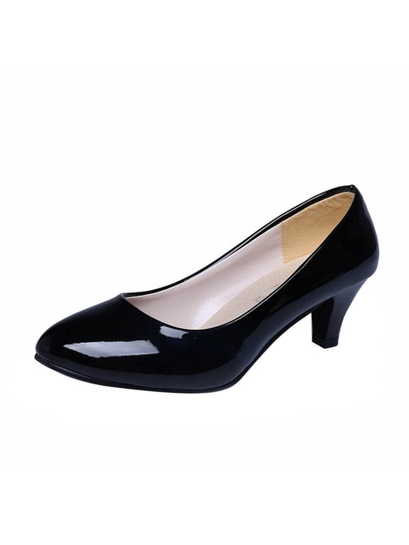Pumps for Women Shallow Round Toe Chunky Heel Work Shoes Patent Leather Dress Pumps Casual Mid Heel Block Heel Shoes for Office