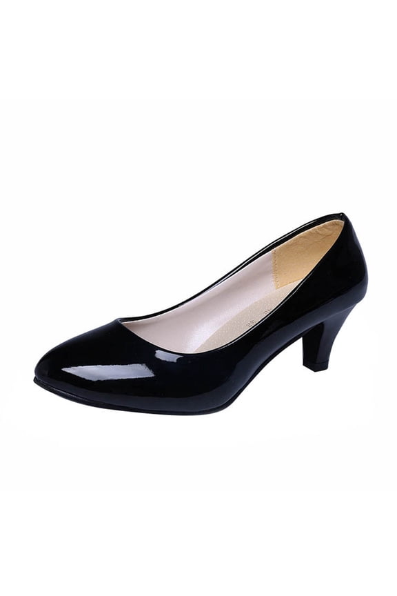 Pumps for Women Shallow Round Toe Chunky Heel Work Shoes Patent Leather Dress Pumps Casual Mid Heel Block Heel Shoes for Office