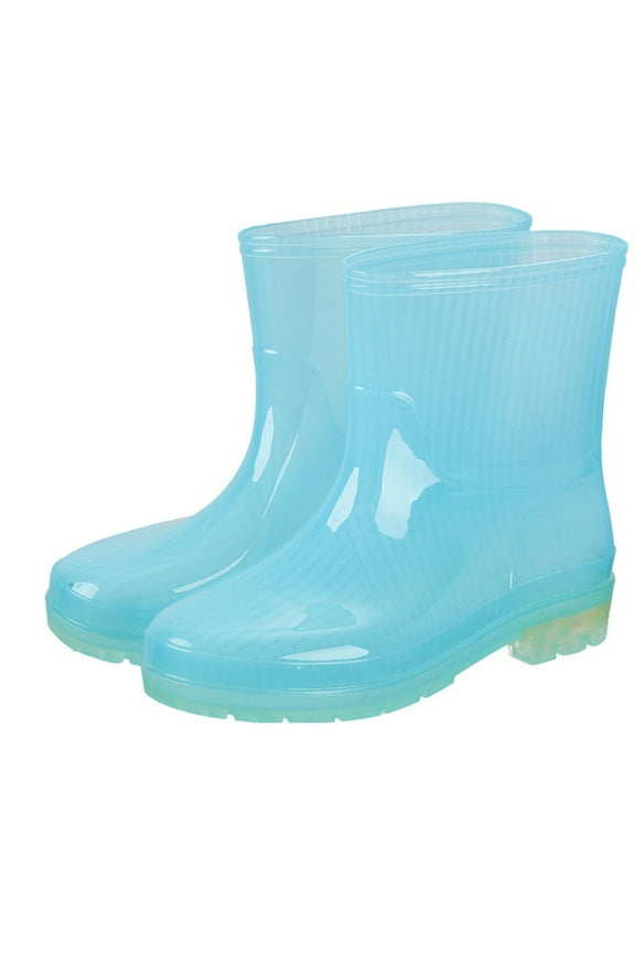 Rain Boots for Women Mid Calf Ankle Height Jelly Color Translucent Waterproof Non Slip Rubber Sole Garden Shoes Outdoor Work PVC Rain Shoes Blue