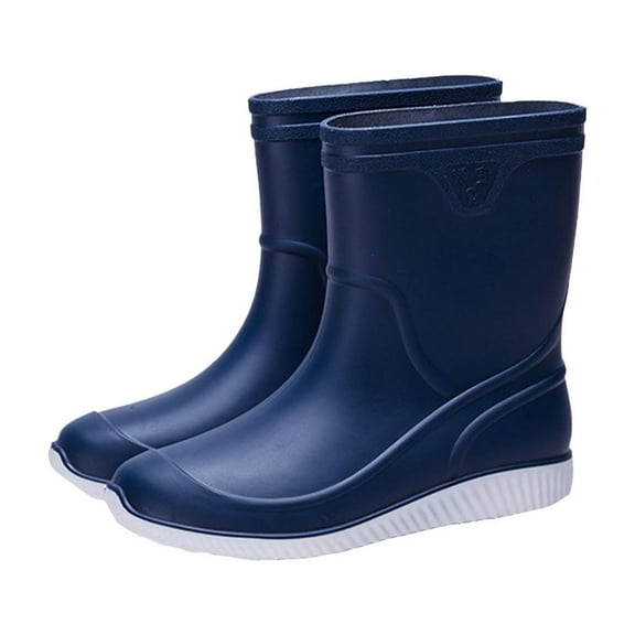 Xfvqtps Rain Boots for Mens Mid Calf Thick White Sole Solid Color Simplicity Waterproof Non Slip Rubber Sole Outdoor Work Rain Shoes Blue