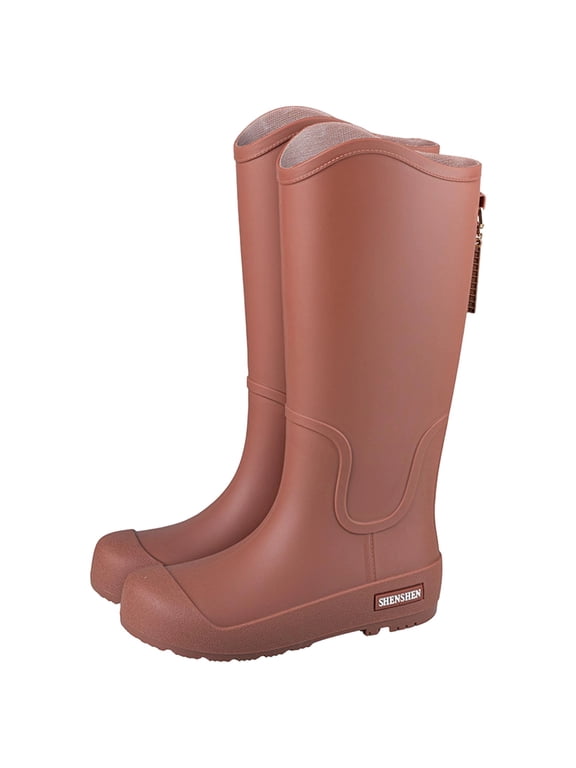 Rain Boots for Women Waterproof Knee-Length Thick Sole Non Slip Solid Color Casual Fashion Rubber Outdoor Boots