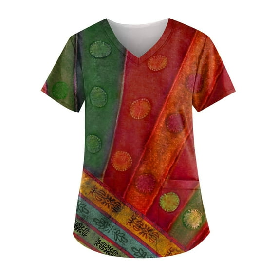 Xfvqtps Retro Scrub Tops for Women Comfortable Lightweight Medical Nursing Uniform Fashion Short Sleeve V-Neck Working Uniform with Pocket Orange