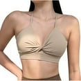 thumbnail image 1 of Xfvqtps Ruching Workout Bra for Women Low Support V Neck Padded Spaghetti Strap Ring Yoga Backless Sports Bra Khaki, 1 of 5
