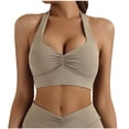 thumbnail image 1 of Xfvqtps Ruching Workout Halter Bra for Women Low Support V Neck Yoga Backless Sports Bra Padded Halter Top Khaki, 1 of 5