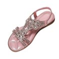 thumbnail image 1 of Xfvqtps Sandals for Womens Ankle Elastic Strap Flat Bottomed Open Toe Flower Rhinestone Decor Soft Sole Comfortable Breathable Non Slip Beach Summer Casual Shoes Pink, 1 of 1