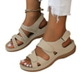 thumbnail image 1 of Xfvqtps Sandals for Womens Ankle Strap Arch Support Low Wedge Thick Bottom Open Toe Hollow out Hook and Loop Soft Sole Non Slip Beach Summer Walking Shoes Beige, 1 of 8