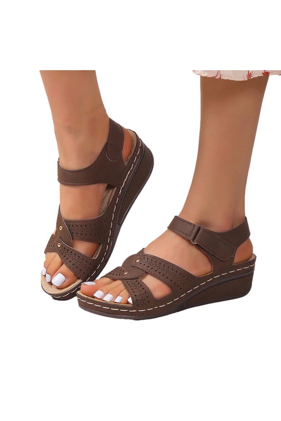 Sandals for Womens Cross Straps Arch Support Mid Wedge Open Toe Hollow out Breathable Soft Sole Non Slip Beach Summer Walking Casual Shoes