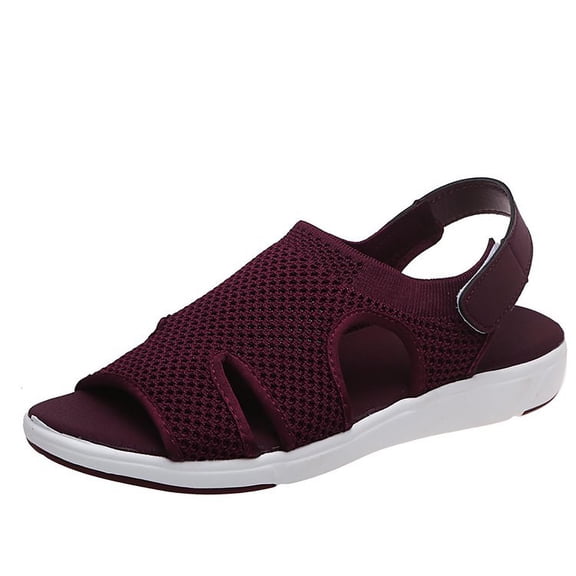 Xfvqtps Sandals for Womens Open Peep Toe Low Wedge Heels Mesh Hollow out Thick Bottom Soft Sole Non Slip Comfortable Breathable Summer Outdoor Walking Casual Shoes Red