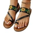 thumbnail image 1 of Xfvqtps Sandals for Womens Toe Ring Flip Flop Sandals Flower Embroidered Flat Bottomed Open Toe Slip on Elastic Band Non Slip Beach Summer Thong Sandals Black, 1 of 9