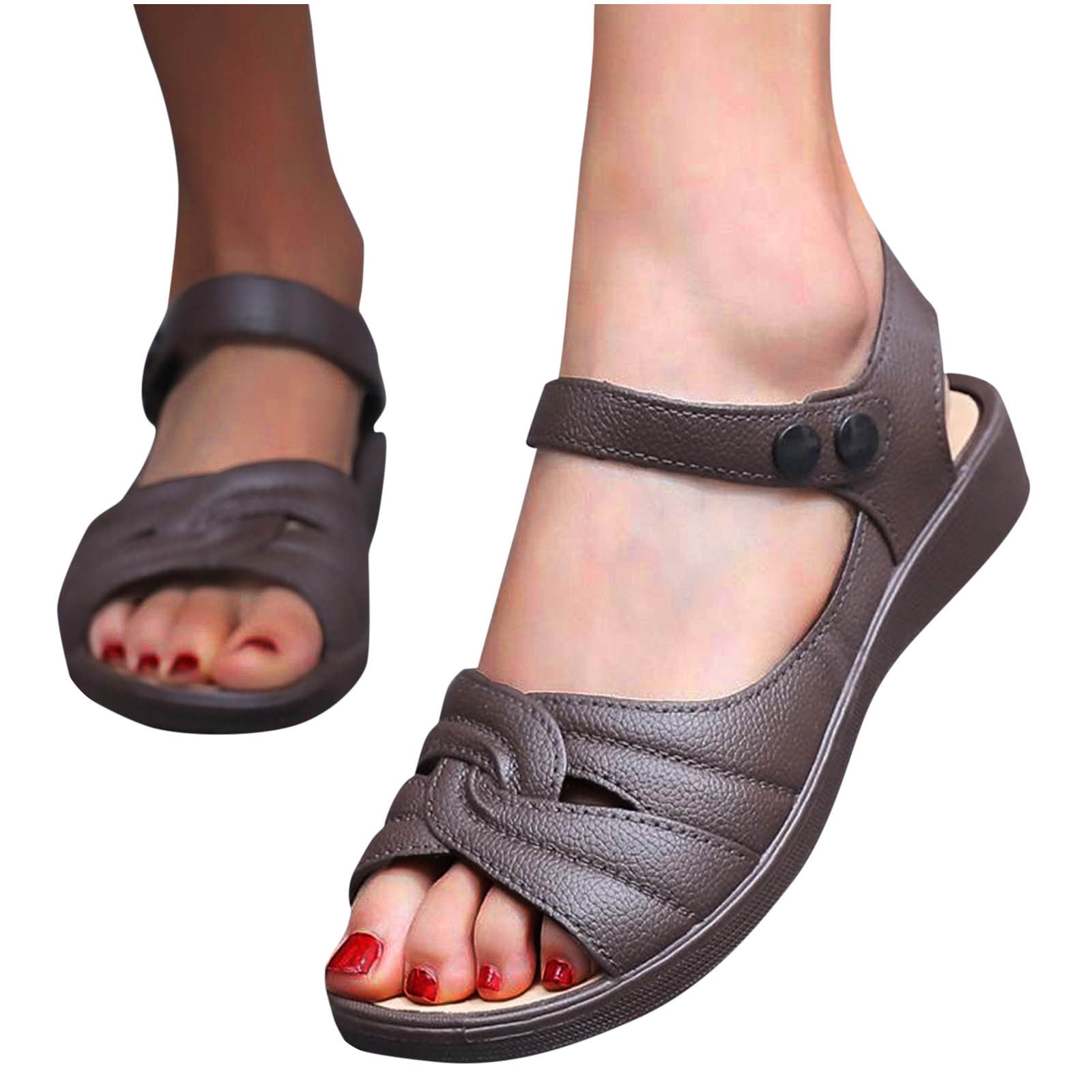 Xfvqtps Sandals for Women 2025 Thick Sole Snap Fastener Open Toe Non ...
