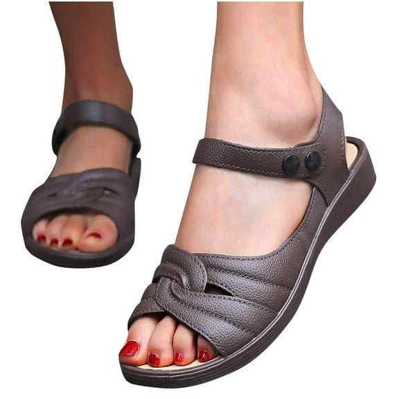 Xfvqtps Sandals for Women 2025 Thick Sole Snap Fastener Open Toe Non Slip Walking Beach Summer Sandals Brown