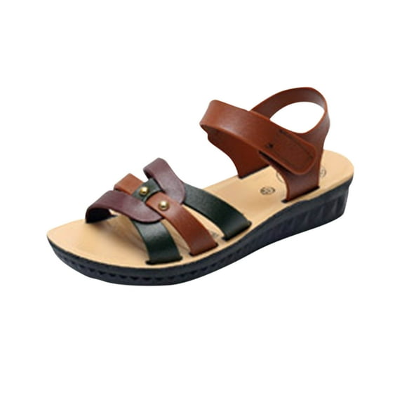 Xfvqtps Sandals for Women 2025 Thick Sole Velcro Strap Open Toe Non Slip Walking Beach Summer Sandals Coffee
