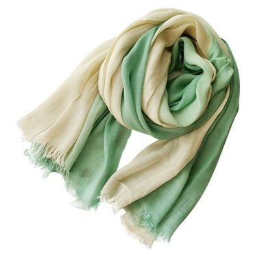 Xfvqtps Scarf for Womens Long Color Blocking Tassels Vintage Lightweight Breathable Sunscreen Flax Shawl Mint Green