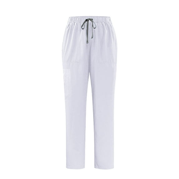 Xfvqtps Scrub Pants for Women Multi-Pocket Solid Color Loose Stretch Yoga Scrub Joggers Anti-Wrinkle Elastic Waist Medical Nursing Jogger Pants Work Pants White