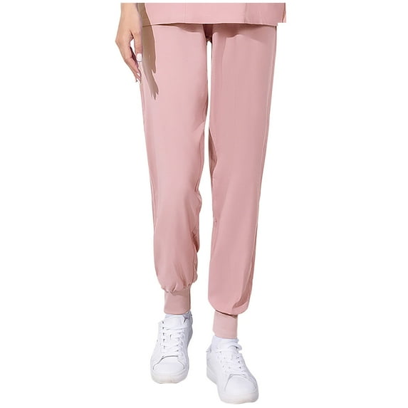 Xfvqtps Scrub Pants for Women Stretch Yoga Scrub Joggers Anti-Wrinkle Elastic Waist Nursing Jogger Pants Pink