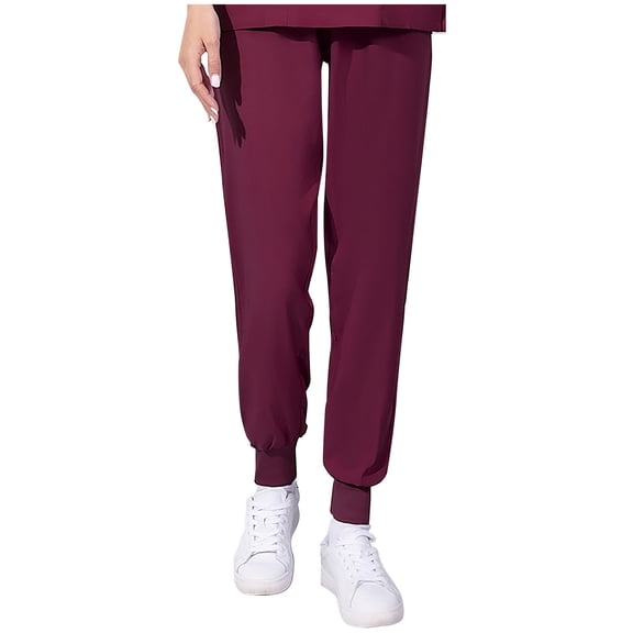 Xfvqtps Scrub Pants for Women Stretch Yoga Scrub Joggers Anti-Wrinkle Elastic Waist Nursing Jogger Pants Burgundy