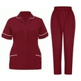 thumbnail image 1 of Xfvqtps Scrub Set for Women Lapel Collar Stretch Scrub Top and Elastic Waist Scrub Pants Nurses Sets Tunic Uniform Clinic Carer V-Neck Protective Clothing Tops And Pants Set Burgundy, 1 of 6