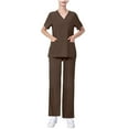 thumbnail image 1 of Xfvqtps Scrub Set for Women Solid Color V-Neck Stretch Scrub Top and Elastic Waist Scrub Pants Short Sleeve Protective Suit Set Working Uniforms with Pockets Brown, 1 of 4