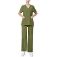 thumbnail image 1 of Xfvqtps Scrub Set for Women Solid Color V-Neck Stretch Scrub Top and Elastic Waist Scrub Pants Short Sleeve Protective Suit Set Working Uniforms with Pockets Olive Green, 1 of 4