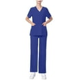 thumbnail image 1 of Xfvqtps Scrub Set for Women Solid Color V-Neck Stretch Scrub Top and Elastic Waist Scrub Pants Short Sleeve Protective Suit Set Working Uniforms with Pockets Blue, 1 of 4