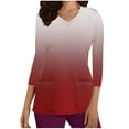 thumbnail image 1 of Xfvqtps Scrub Tops for Women Gradient Soft V-Neck 3/4 Sleeve Scrubs Comfortable Nursing Uniforms Casual Printed T-shirt Nursing Clothes Top Working Uniforms with Pockets Burgundy, 1 of 5