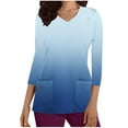 thumbnail image 1 of Xfvqtps Scrub Tops for Women Gradient Soft V-Neck 3/4 Sleeve Scrubs Comfortable Nursing Uniforms New Fashion Casual Printed T-shirt Nursing Clothes Top Working Uniforms with Pockets Blue, 1 of 5