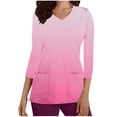 thumbnail image 1 of Xfvqtps Scrub Tops for Women Gradient Soft V-Neck 3/4 Sleeve Scrubs Comfortable Nursing Uniforms New Fashion Casual Printed T-shirt Nursing Clothes Top Working Uniforms with Pockets Pink, 1 of 5