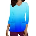 thumbnail image 1 of Xfvqtps Scrub Tops for Women Gradient Soft V-Neck 3/4 Sleeve Scrubs Comfortable Nursing Uniforms New Fashion Casual Printed T-shirt Nursing Clothes Top Working Uniforms with Pockets Blue, 1 of 5