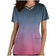 thumbnail image 1 of Xfvqtps Scrub Tops for Women Gradient Soft V-Neck Scrubs Comfortable Nursing Uniforms Casual Fashion Gradient Color Short Sleeve Nursing Clothes Top Working Uniforms with Pockets Hot Pink, 1 of 5