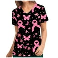 thumbnail image 1 of Xfvqtps Scrub Tops for Women Pink Ribbon Breast Cancer Awareness Scrubs Comfortable Lightweight Nursing Uniforms V-neck Short Sleeve Nurse Top Working Uniforms with Pockets Pink, 1 of 4