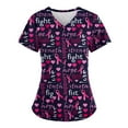 thumbnail image 1 of Xfvqtps Scrub Tops for Women Pink Ribbon Breast Cancer Medical Nursing Uniform Comfortable Lightweight Short Sleeved V-neck Working Uniform With Pocket Protective Clothing Multicolor, 1 of 3