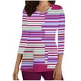 thumbnail image 1 of Xfvqtps Scrub Tops for Women Striped Soft V-Neck 3/4 Sleeve Scrubs Comfortable Nursing Uniforms New Casual Printed T-shirt Nursing Clothes Top Working Uniforms with Pockets Watermelon Red, 1 of 4