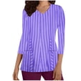 thumbnail image 1 of Xfvqtps Scrub Tops for Women Striped Soft V-Neck 3/4 Sleeve Scrubs Comfortable Nursing Uniforms New Fashion Casual Printed T-shirt Nursing Clothes Top Working Uniforms with Pockets Purple, 1 of 5