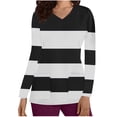 thumbnail image 1 of Xfvqtps Scrub Tops for Women Striped Soft V-Neck Long Sleeve Scrubs Comfortable Lightweight Nursing Uniforms Casual Fashion Striped Nursing Top Working Uniforms with Pockets Black, 1 of 5