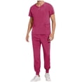 thumbnail image 1 of Xfvqtps Scrubs for Men Solid Color Scrubs Sets Stretch Scrub Tops Elastic Waist Jogger Scrub Pants Quick Dry Protective Suit Round Neck Shirts Sets Working Uniform with Pockets Hot Pink, 1 of 8