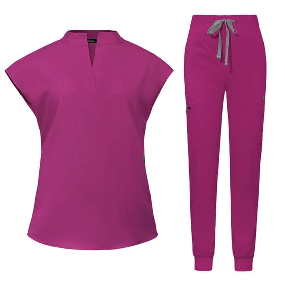 Xfvqtps Scrubs Set for Women Mock Neck Stretch Scrub Top and Drawstring Jogger Pants with Multi Pockets Anti Wrinkle Nursing Work Uniform Set Stand Collar Comfortable Uniform Hot Pink