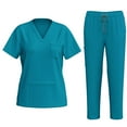 thumbnail image 1 of Xfvqtps Scrubs Set for Women V-Neck Big Pocket Stretch Scrub Top and Elastic Waist Jogger Pants Solid Color Soft Nursing Uniform Set Short Sleeve Working Uniform Set Sky Blue, 1 of 8