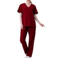 thumbnail image 1 of Xfvqtps Scrubs Set for Women V-Neck Pocket Solid Color Stretch Scrub Top and Elastic Waist Jogger Pants Nursing Uniform Set Working Uniform Set Burgundy, 1 of 3